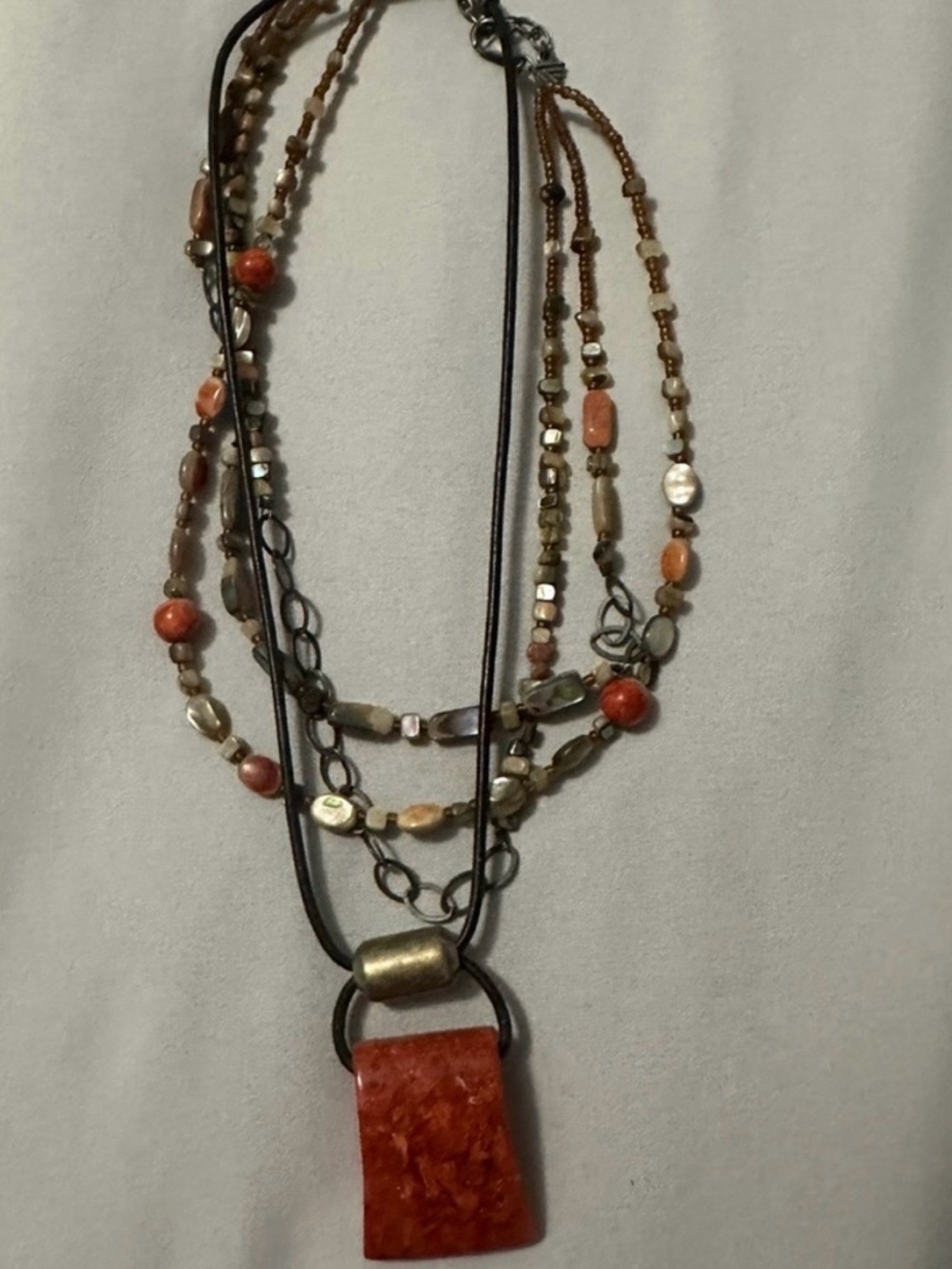 Silpada Multi-Strand Necklace with Brown and Cream Beads
